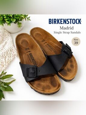 Birkenstock Madrid Black Single Strap Sandals Size 39 EU / 8 US Women’s